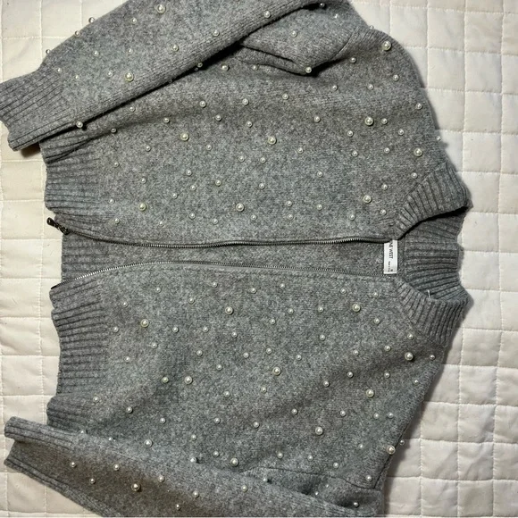 Nine West Gray Cardigan with Pearl Accents - Picture 2 of 5